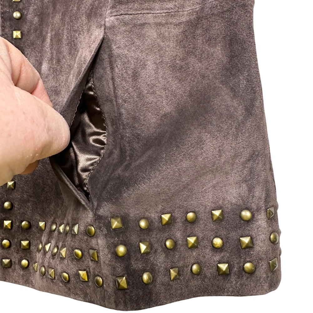 Brown Genuine Suede Studded Jacket Petite Small Statement Jacket‎ - Picture 11 of 16